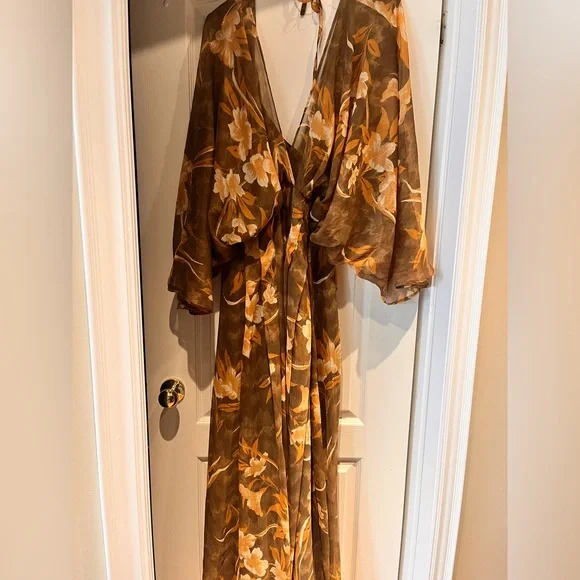 ASOS Floral Brown and Yellow Kimono Dress - Picture 3 of 5